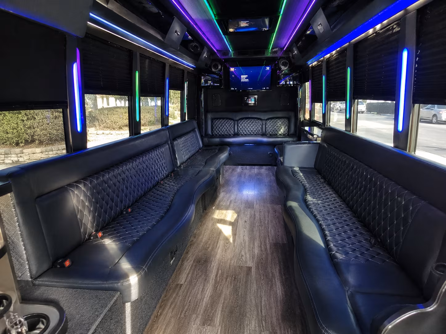 johns creek 15 passenger party bus interior