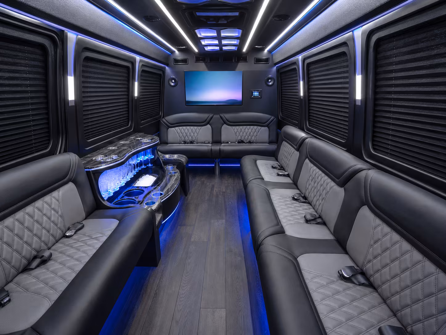 johns creek 20 passenger party bus interior