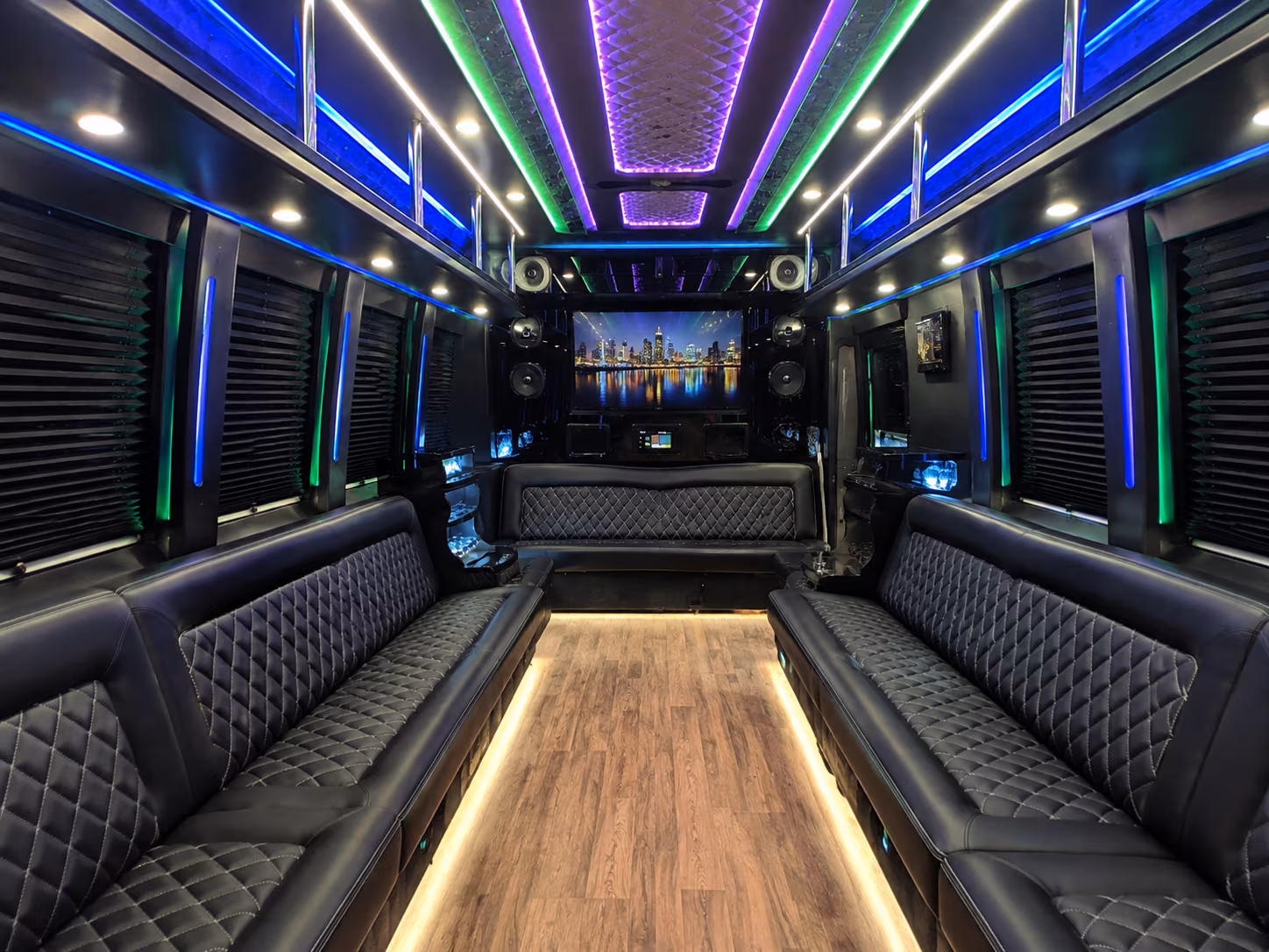 johns creek 25 passenger party bus interior